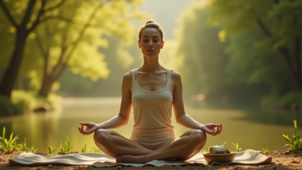 Illustrazione serena di una persona in meditazione con aura di calma e consapevolezza intorno a lei